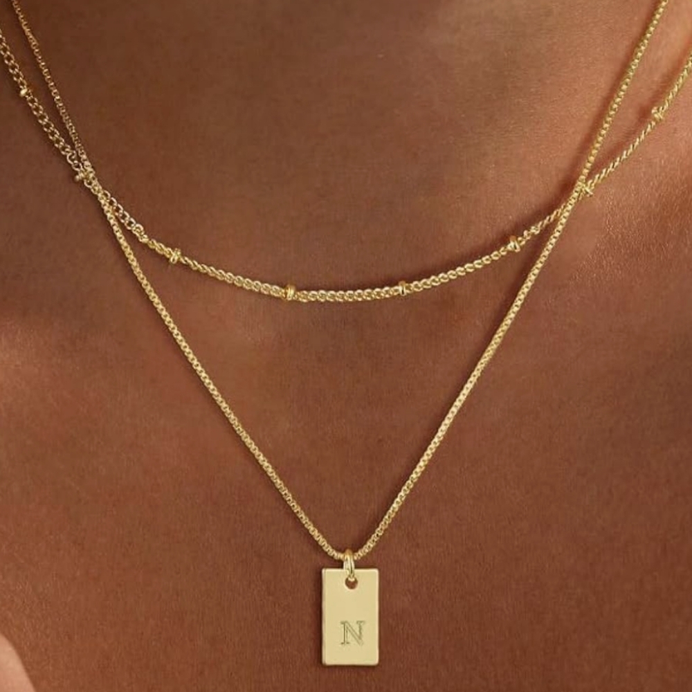 Gold Initial Pendant Layering Necklaces Initial N 2 Stacking Set Hypoallergenic - Picture 2 of 3